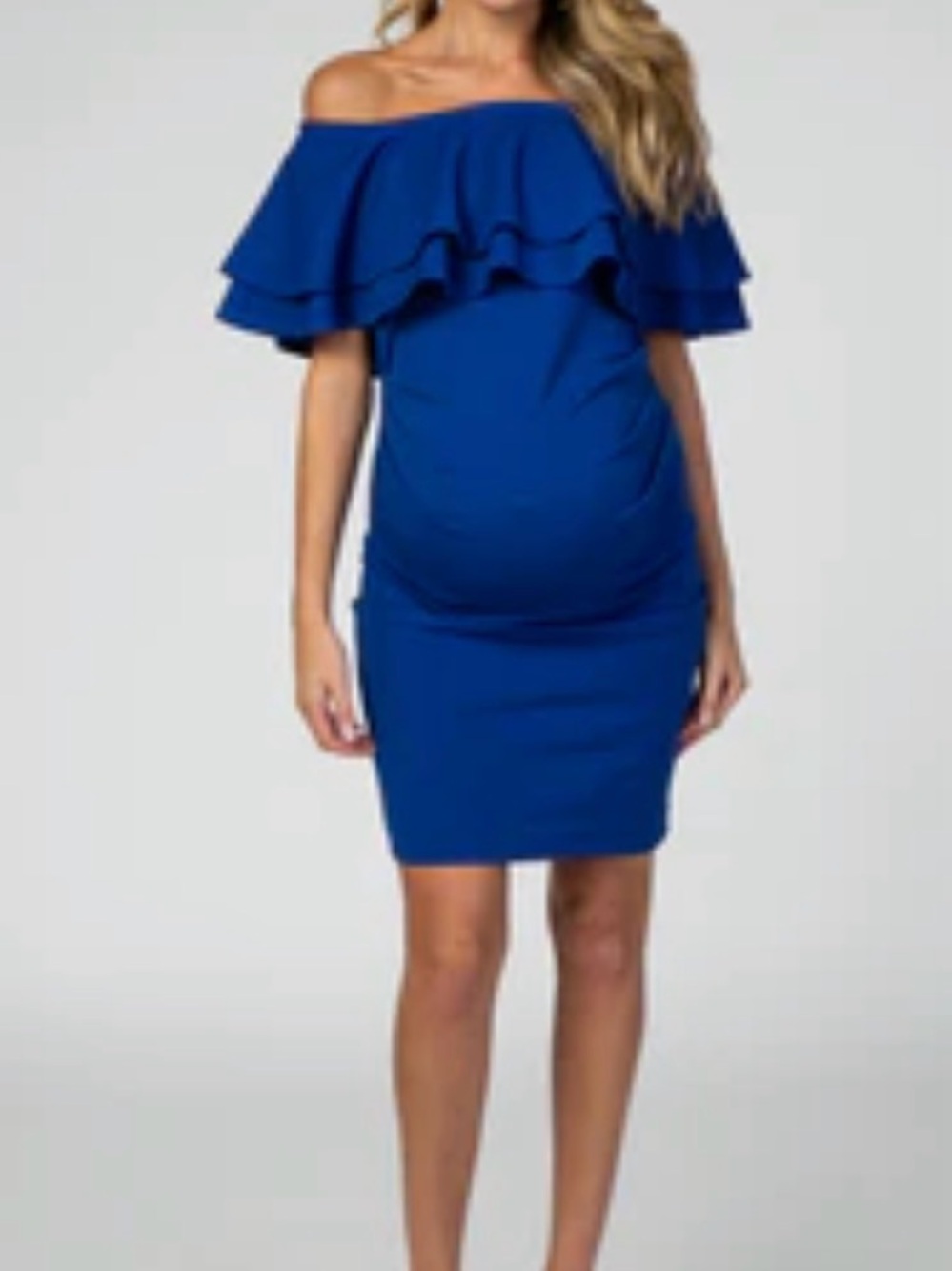 Off-Shoulder Ruffle Royal Blue Maternity Dress